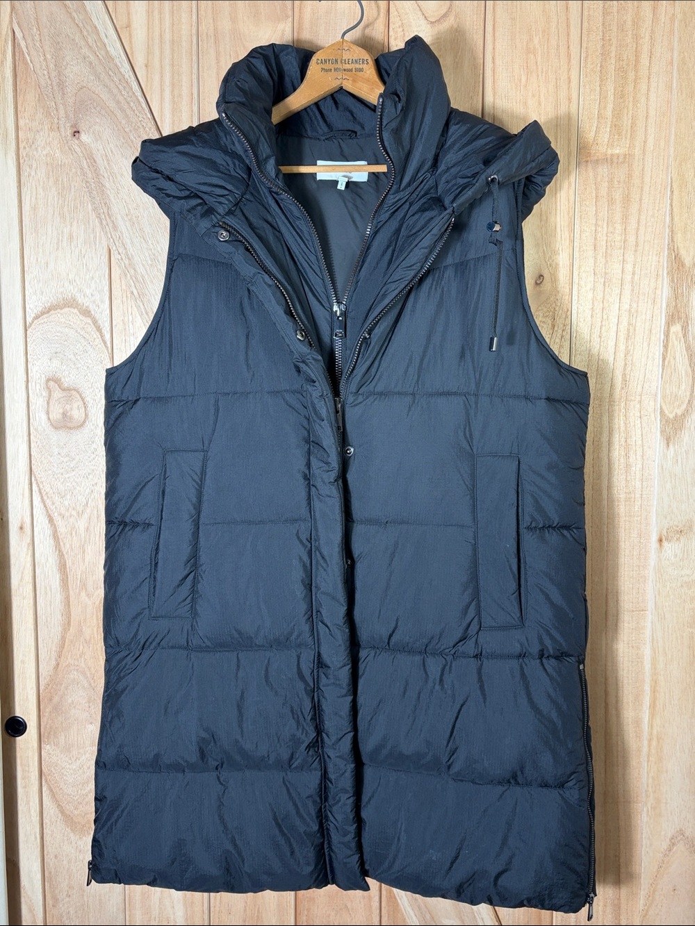 REISS Antonia Black Longline Hooded Puffer Vest Women’s Large